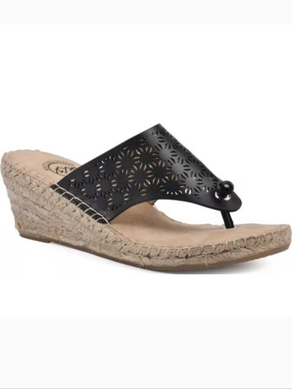 NEW White Mountain Beaux Perforated Wedge Sandals Black